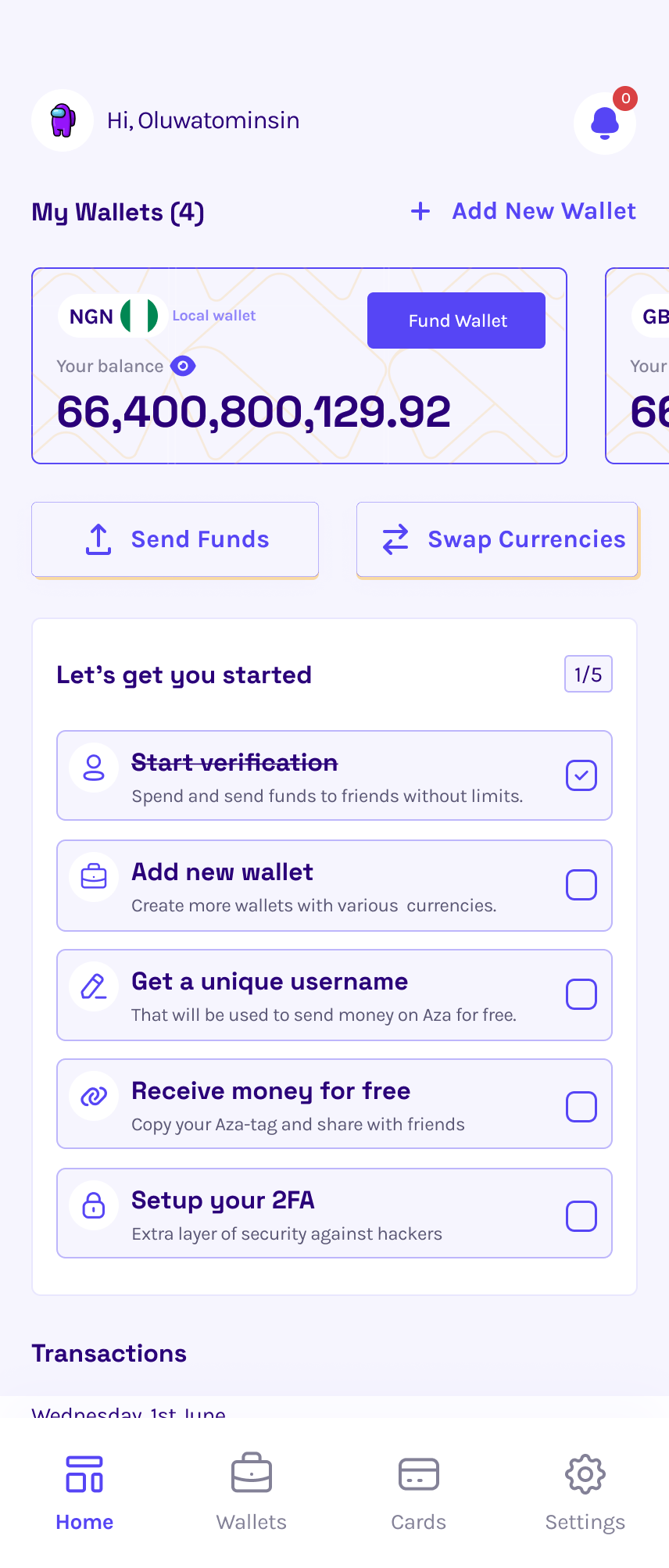 A dollar card without the borders — app screen 1