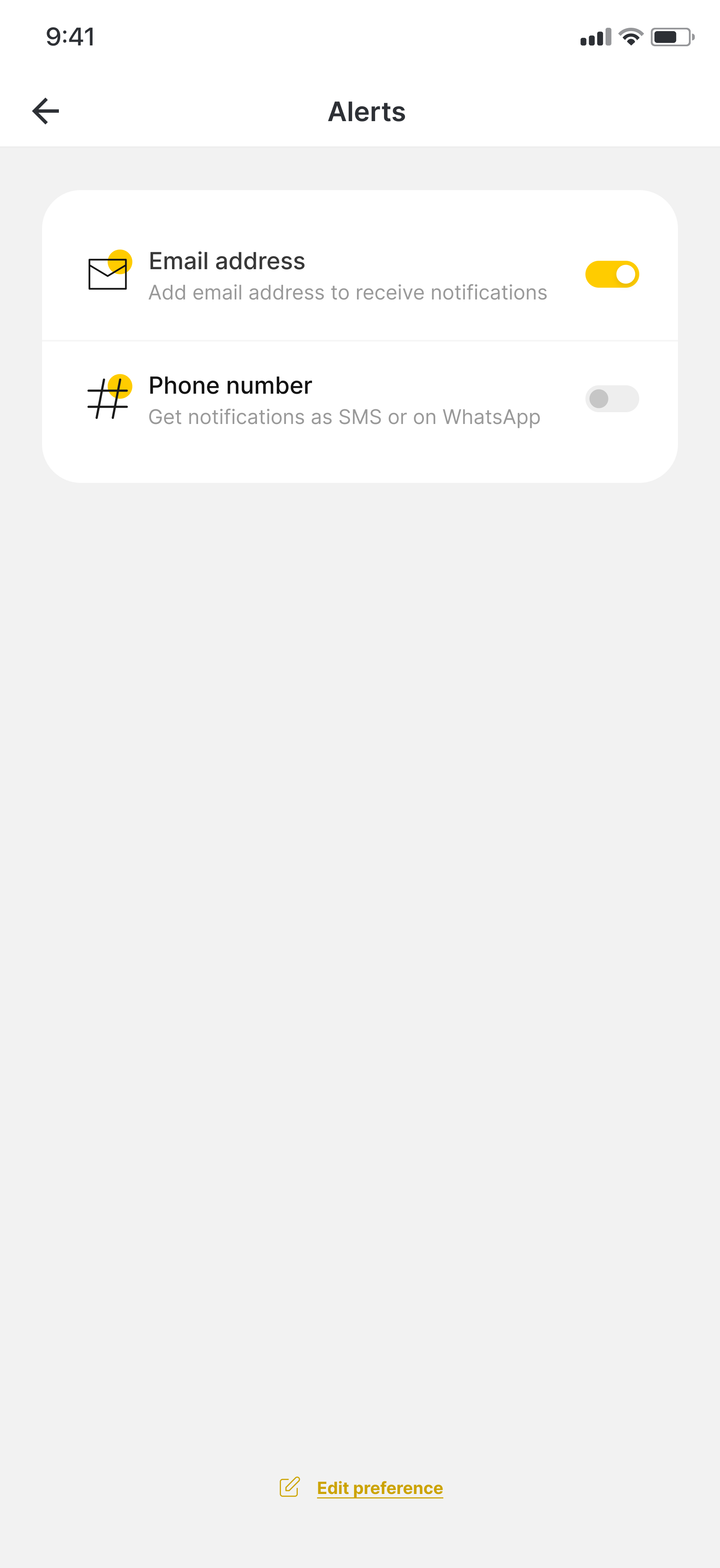 Transaction alerts for business banking — app screen 7