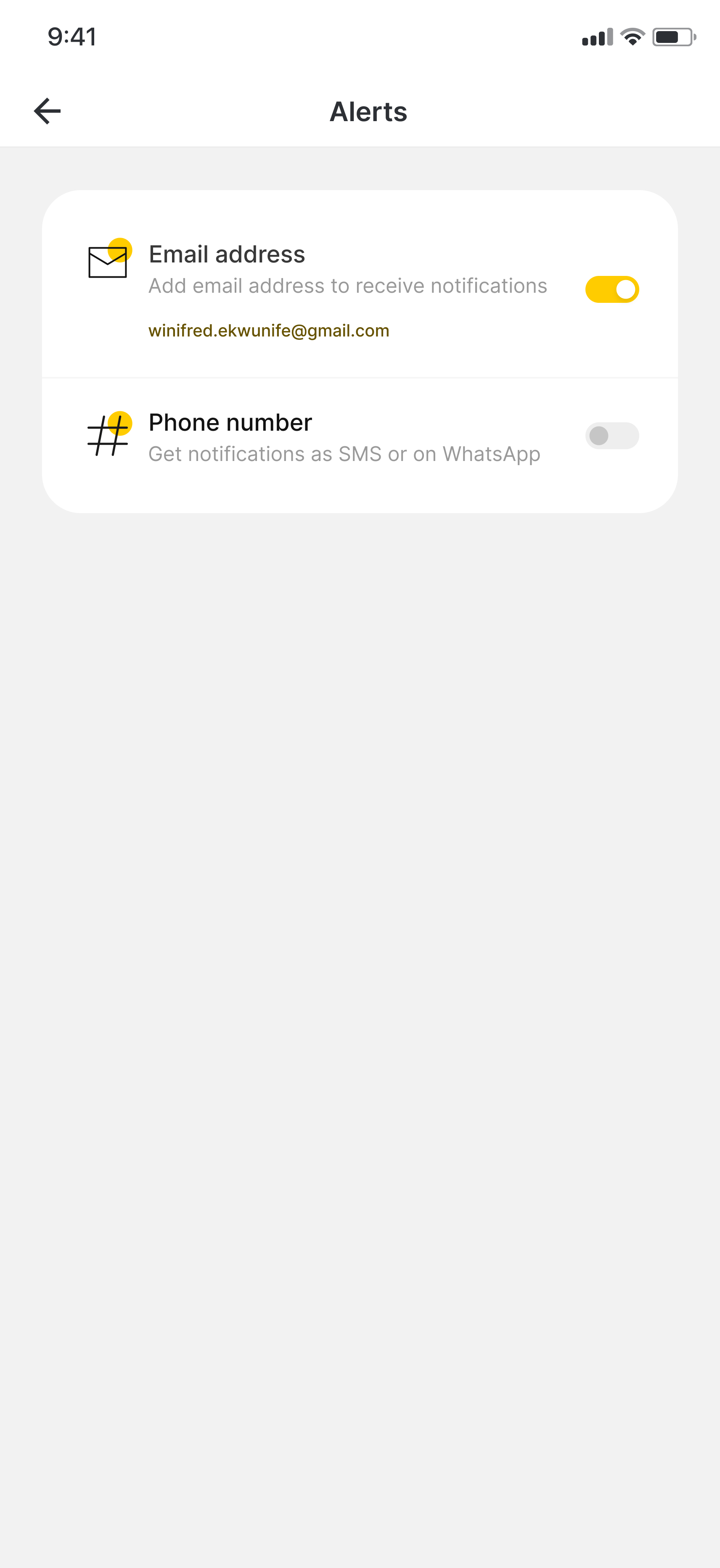Transaction alerts for business banking — app screen 8