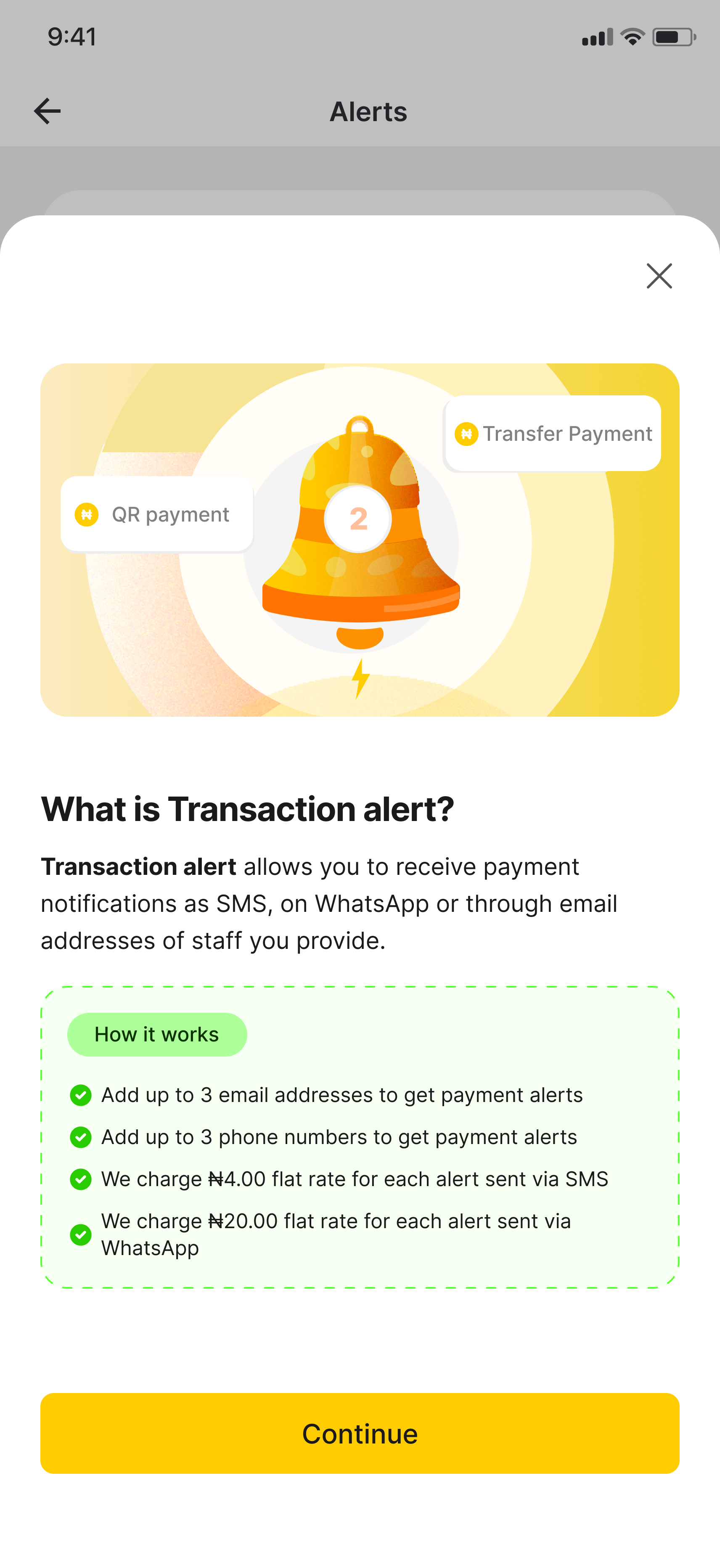 Transaction alerts for business banking — app screen 2