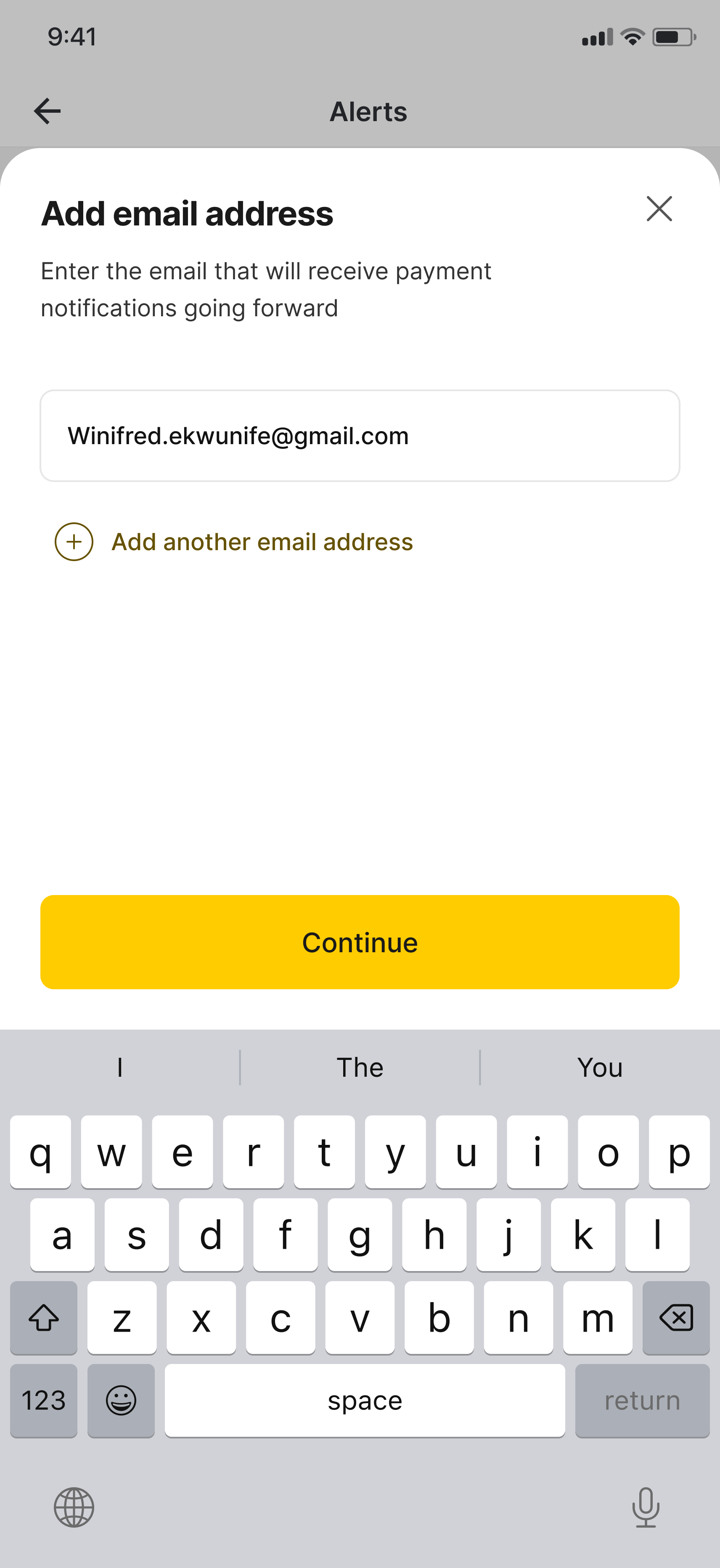 Transaction alerts for business banking — app screen 4