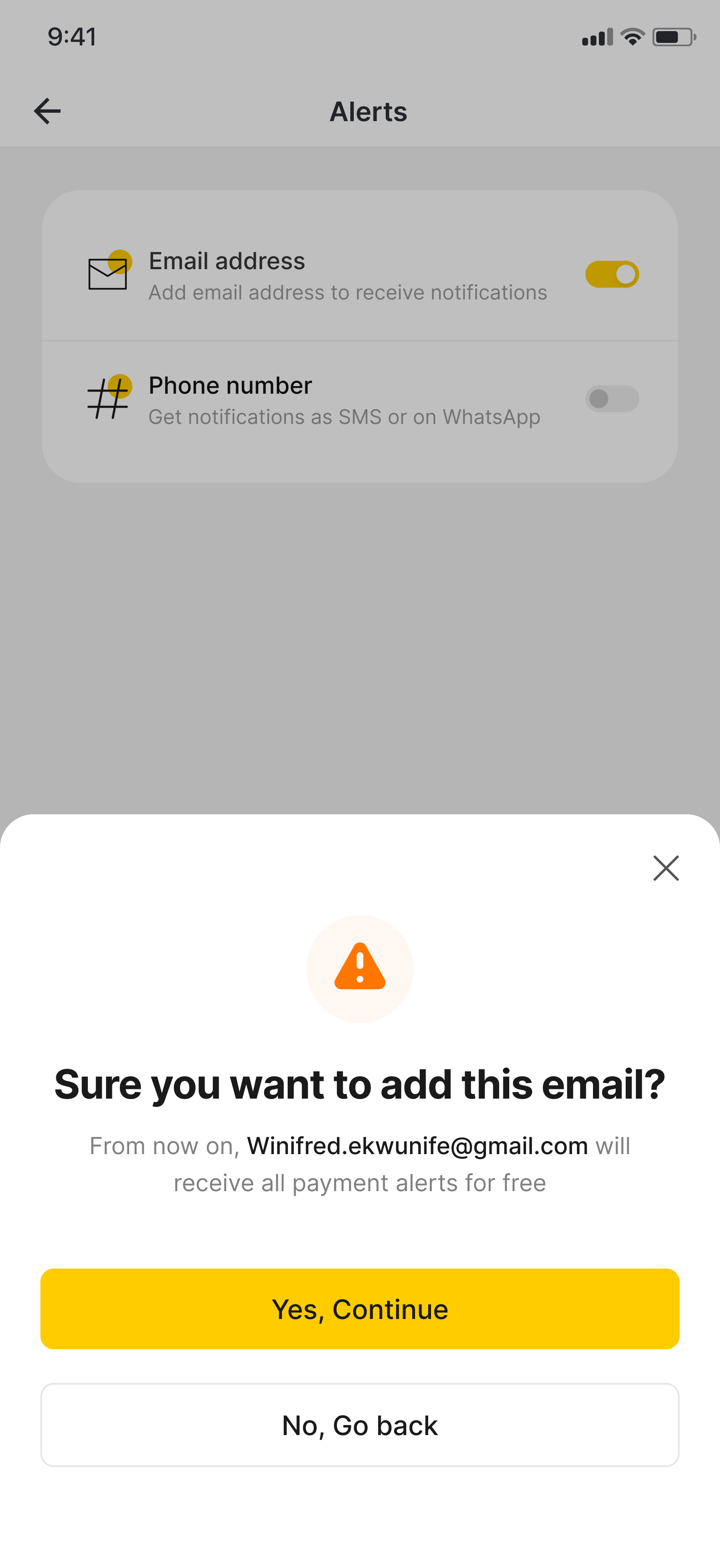 Transaction alerts for business banking — app screen 5
