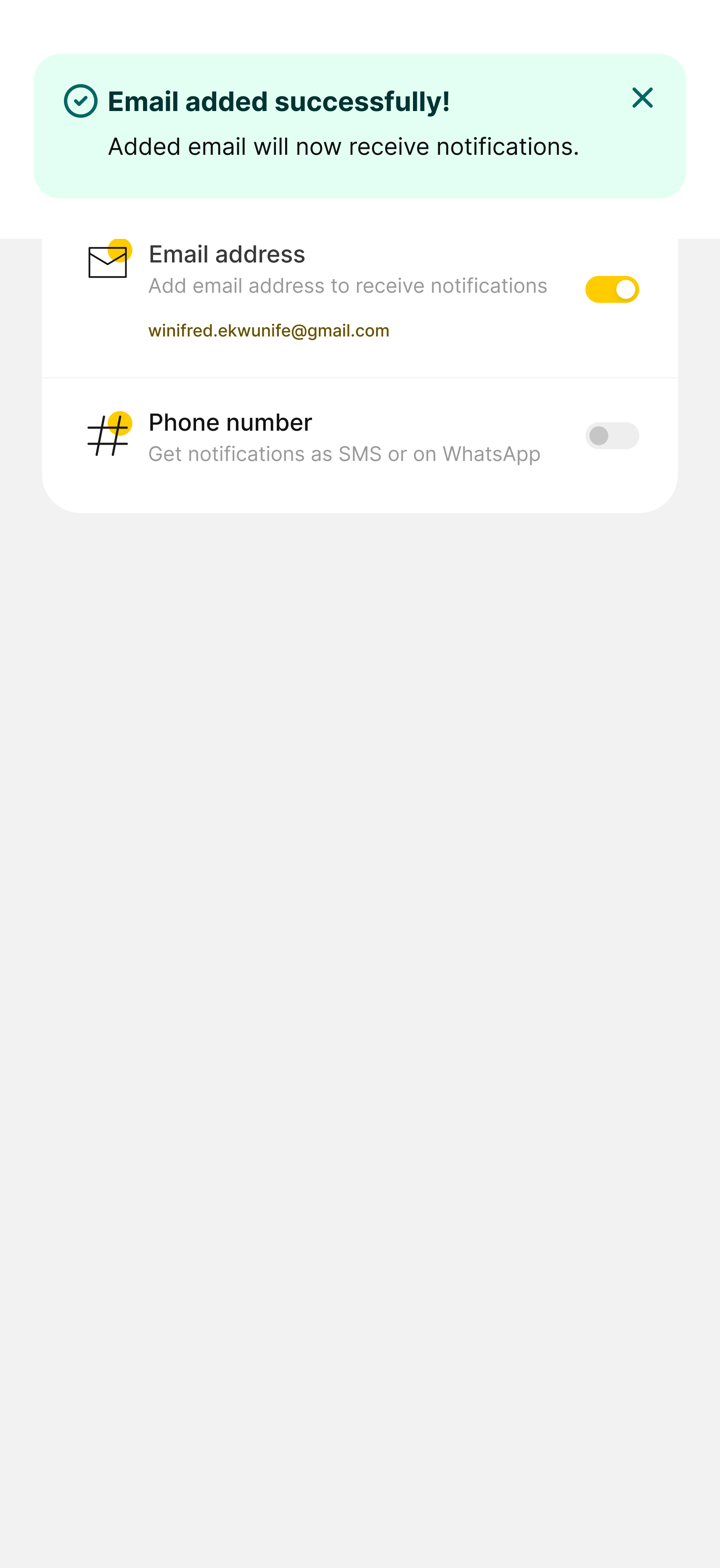 Transaction alerts for business banking — app screen 6